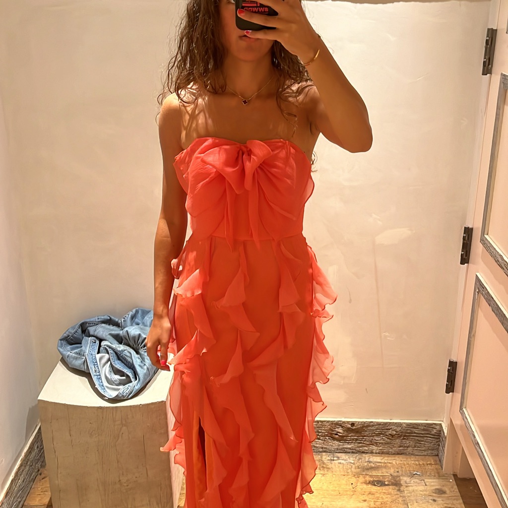 Hutch Strapless Coral Ruffle Dress